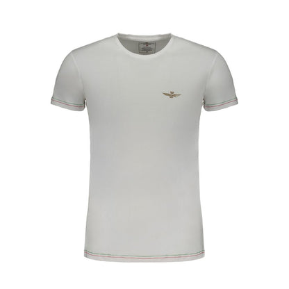 Aeronautica Militare White Cotton T-Shirt with short sleeves, crew neck, and logo, featuring contrast details and print design.