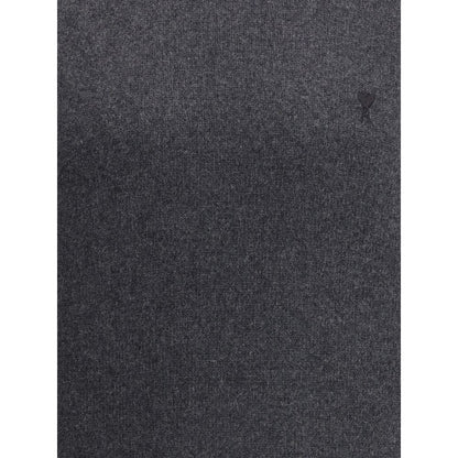 Ami Paris Gray Cashmere Turtleneck with logo and ribbed details.