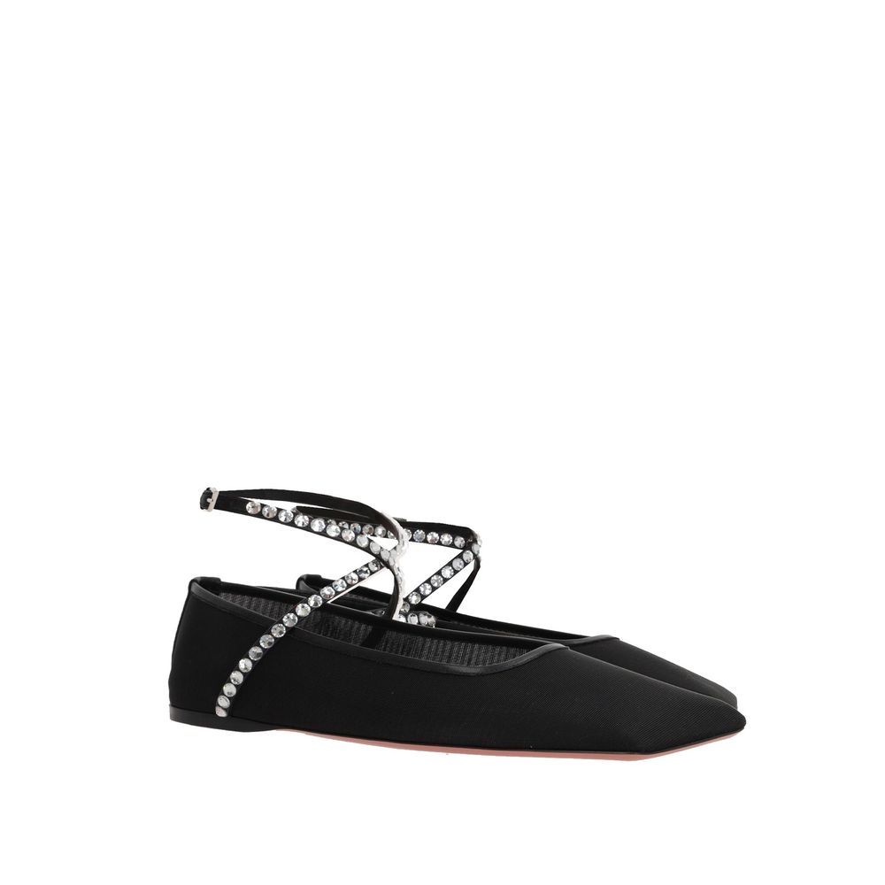 Amina Muaddi Black Fabric Ballet Flats
