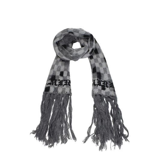 Amiri Gray Modal Scarf with fringes and logo, casual style scarf made from 35% modal, 35% alpaca, 30% polyamide, size 27×230 cm.