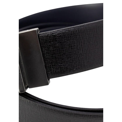 Close-up of Antony Morato Black Leather Regular Belt with textured leather and metal buckle.