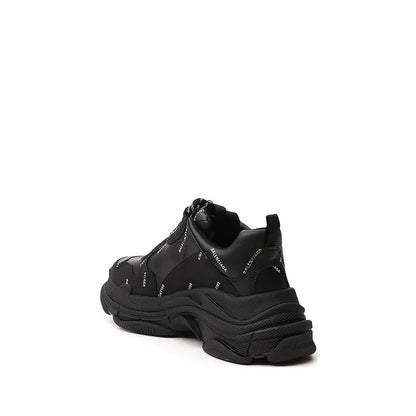 Back view of Balenciaga Black Calfskin Chunky Sneakers with logo detail and lace-up closure.