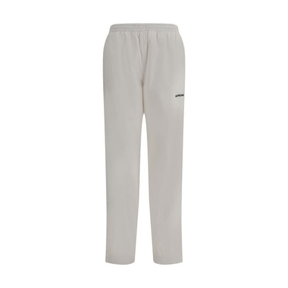 Balenciaga White Polyester Joggers (Workout Pants) with elastic waist and stitched logo, perfect for upscale casual style.