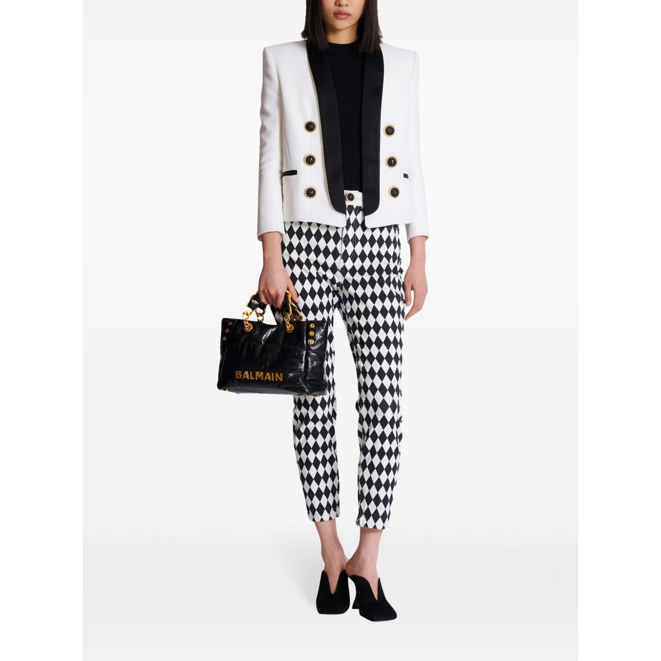 Balmain 1945 Soft PB-monogrammed crinkled small leather tote bag Shopper