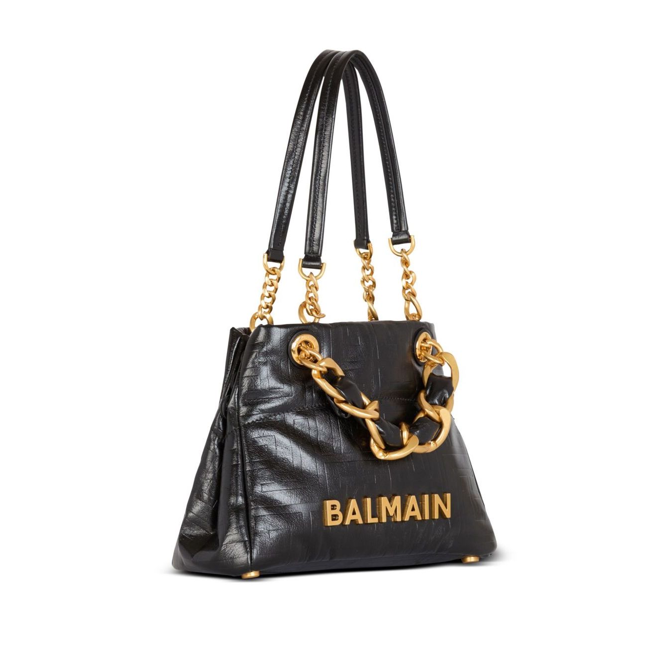 Balmain 1945 Soft PB-monogrammed crinkled small leather tote bag