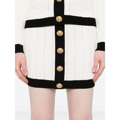 Balmain Button-embellished ribbed-knit mini skirt