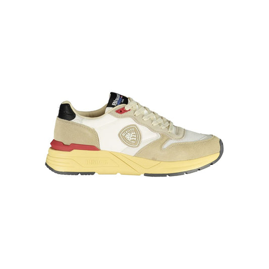 Blauer Beige Polyester Men Sneaker featuring a mix of polyester, leather, and polyethylene with a prominent Blauer logo.