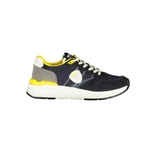Blauer Blue Polyester Men Sneaker with bold yellow accents and distinctive logo, showcasing fashion-forward athletic design.