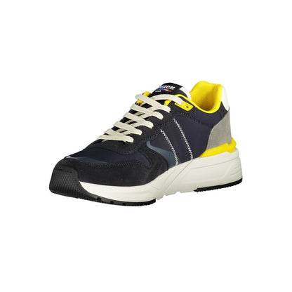 Blauer Blue Polyester Men Sneaker with striking yellow accents, designed for style and comfort, featuring the iconic Blauer logo.