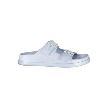 Blauer Blue Polyethylene Women Sandal with adjustable buckles, featuring striking print and logo, side view.