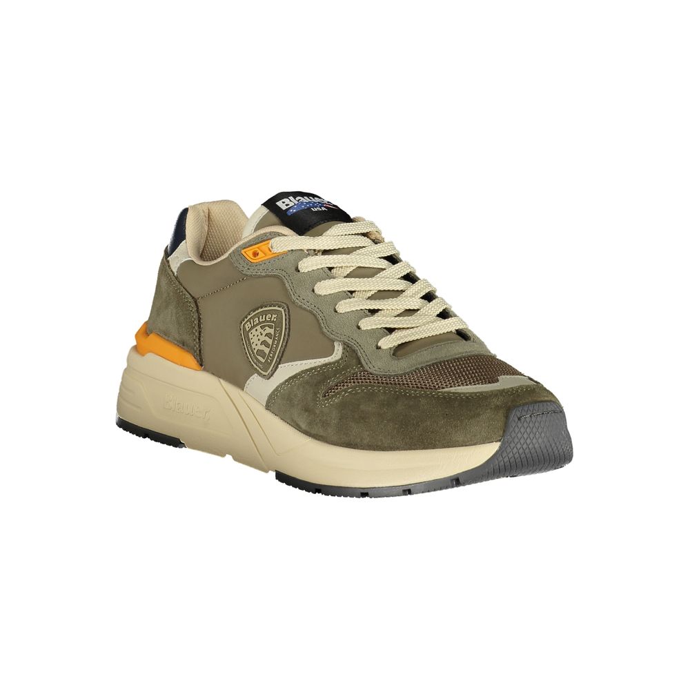 Blauer Green Polyester Men Sneaker with contrasting accents and Blauer logo, stylish and durable sports shoe for men.