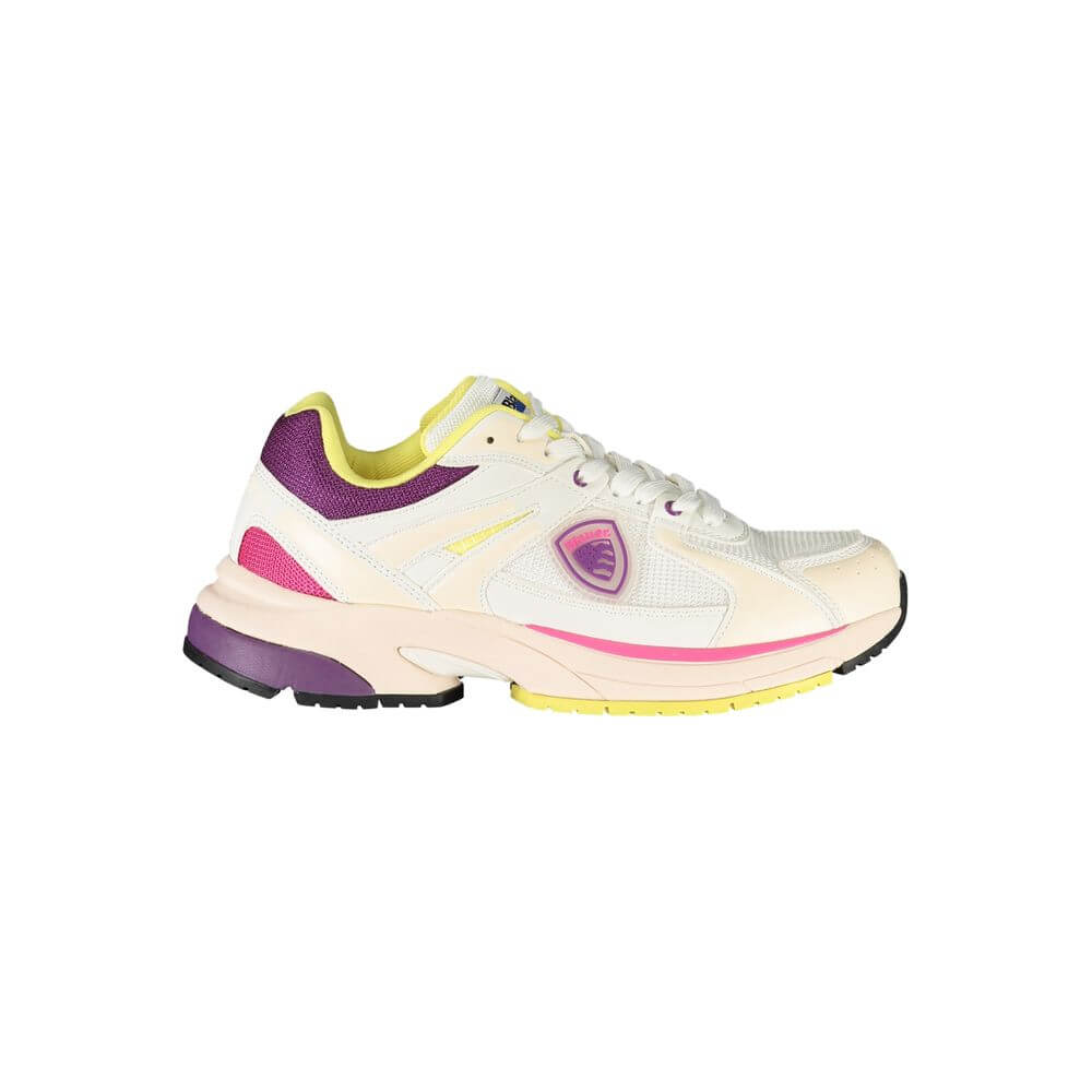 Blauer White Polyester Women Sneaker with sporty design, purple and gold accents, customizable laces, and removable insole for comfort.