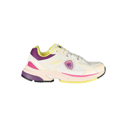 Blauer White Polyester Women Sneaker with sporty design, purple and gold accents, customizable laces, and removable insole for comfort.