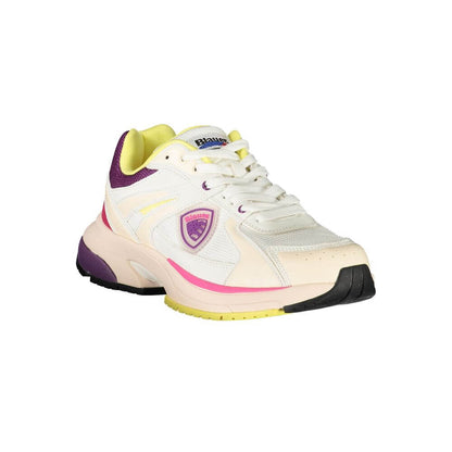 Blauer White Polyester Women Sneaker with purple and gold details, featuring removable insole and extra laces for customization.