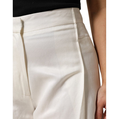 Brian Dales White Viscose Linen Wide Leg Palazzo Womens Pants