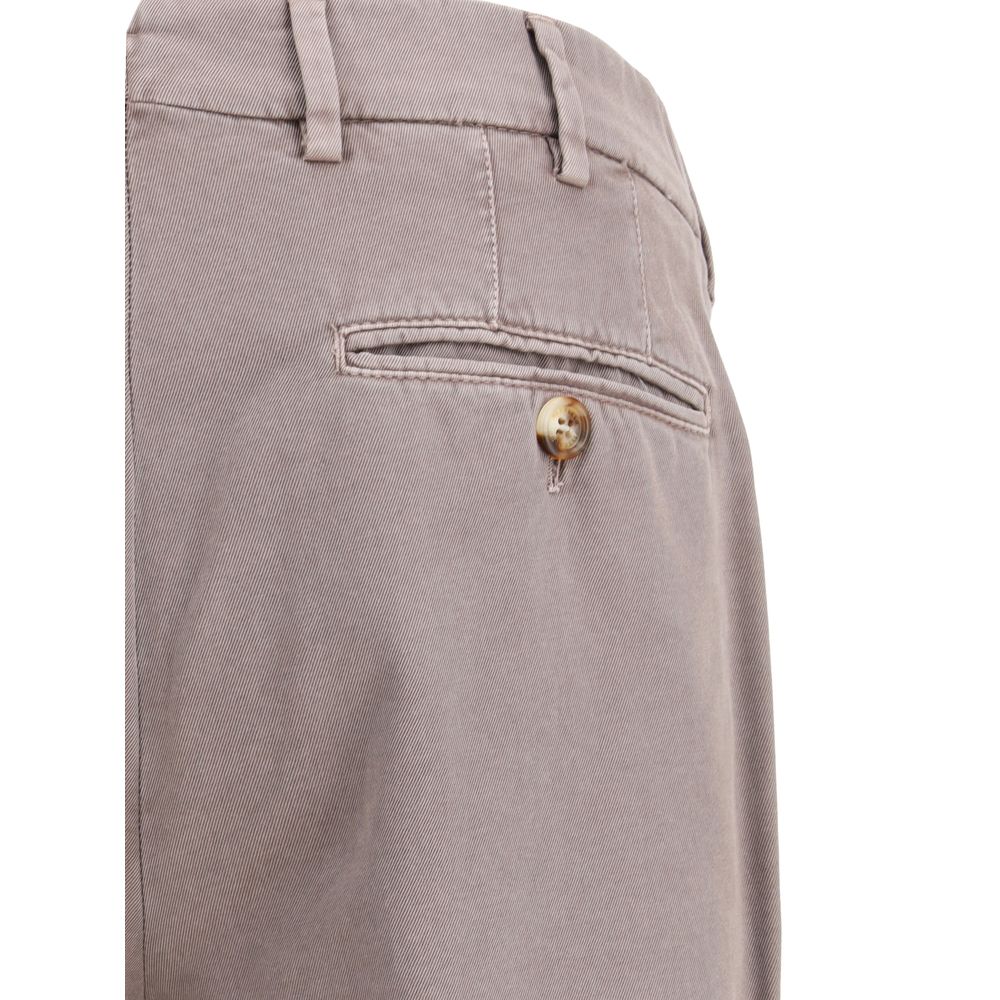 Brunello Cucinelli Gray Cotton Casual Pants with back welt pocket detail and belt loops