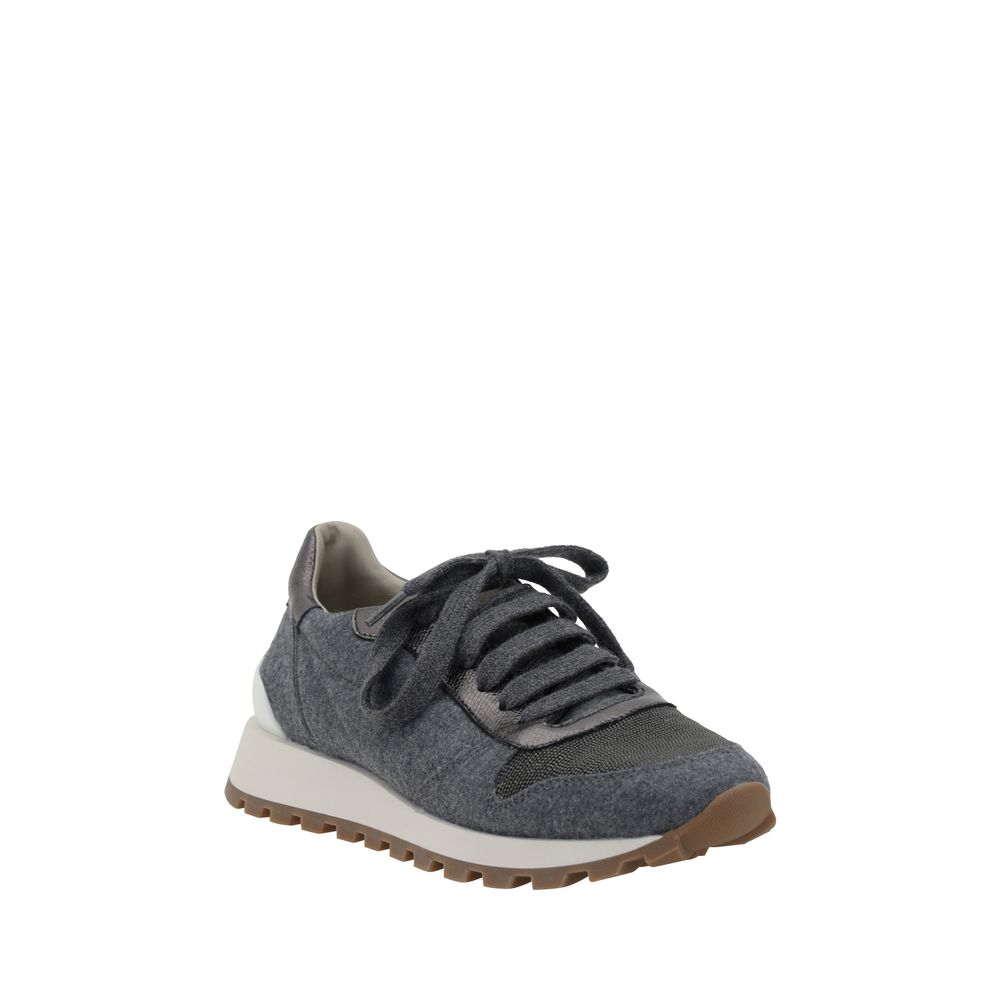 Brunello Cucinelli Gray Fleece Wool Sneakers