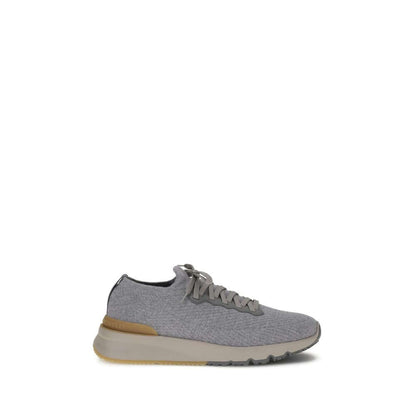 Brunello Cucinelli Gray Rubber Athletic Sneakers with wool, tapered silhouette, and logoed insole for AW25 season.