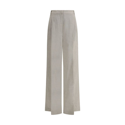 Back view of Brunello Cucinelli Linen Pants with wide-leg design and elegant lamé details.