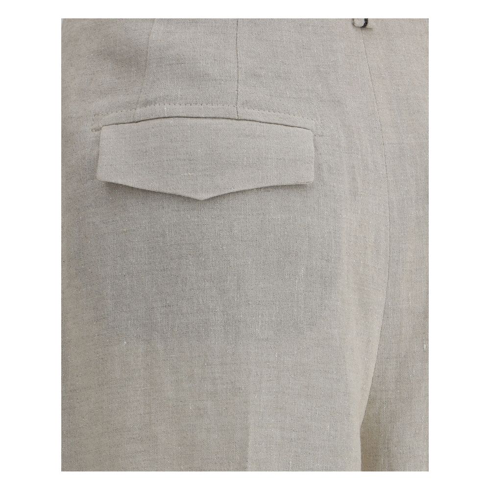 Close-up of Brunello Cucinelli Linen Pants showcasing back flap pocket detail and linen texture.