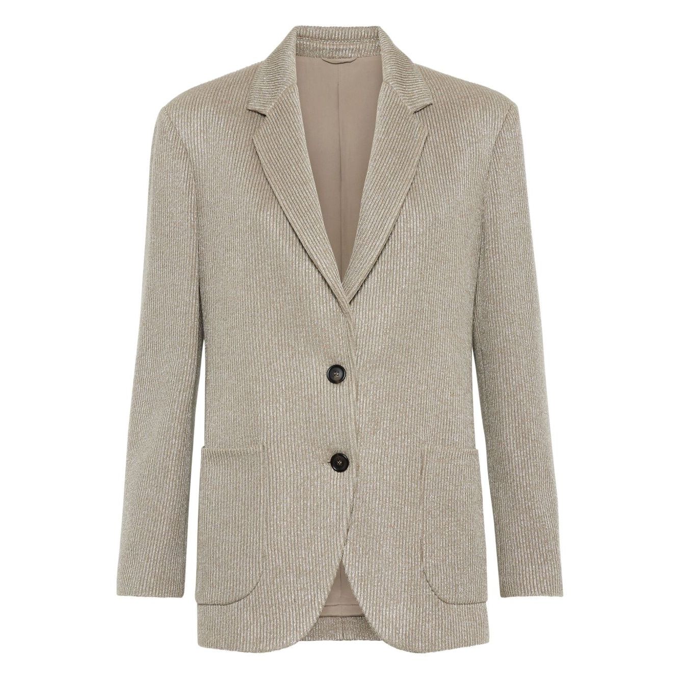 Brunello Cucinelli Sparkling cotton and viscose English rib knit blazer with monili