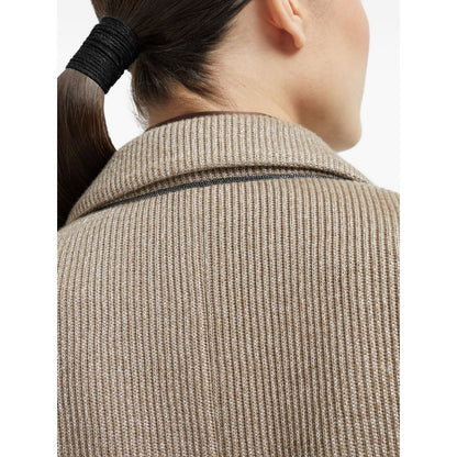 Brunello Cucinelli Sparkling cotton and viscose English rib knit blazer with monili