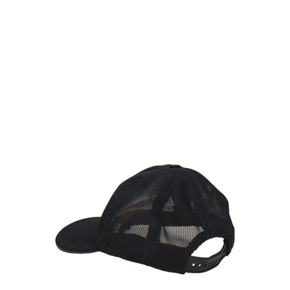 Back view of Burberry Black Cotton Cap (Baseball Hat) with button closure and mesh details.