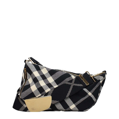 Burberry Black Fabric Crossbody Bag with check print, adjustable shoulder strap, zip closure, medium size, and two external pockets.