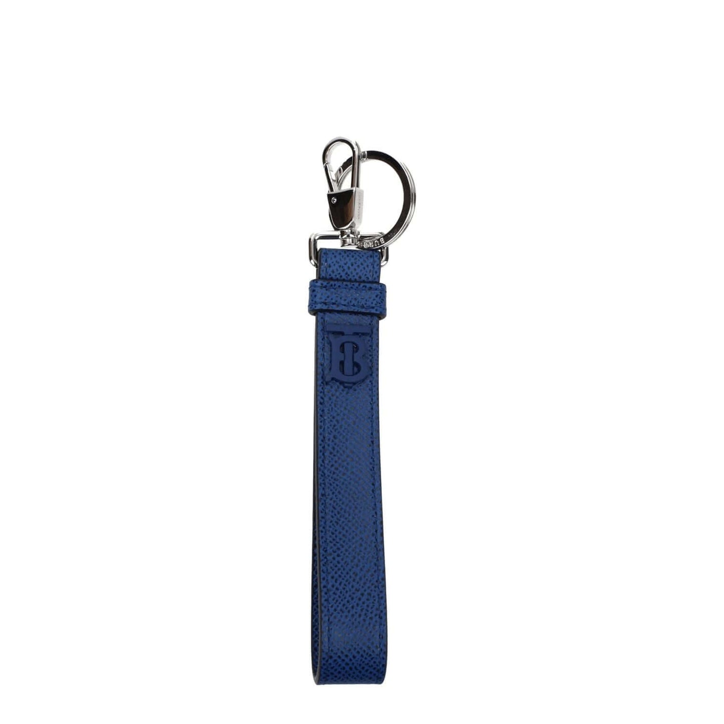Burberry Blue Leather Keychain with front logo, MPN 8065994, clip closure, casual style. Size: 2x13.5 cm. Blue Navy secondary color.