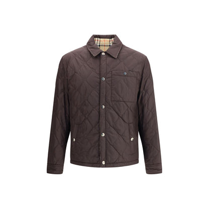 Burberry Brown Polyamide Coat, reversible quilted jacket with snap button closure and Burberry Check lining, front view
