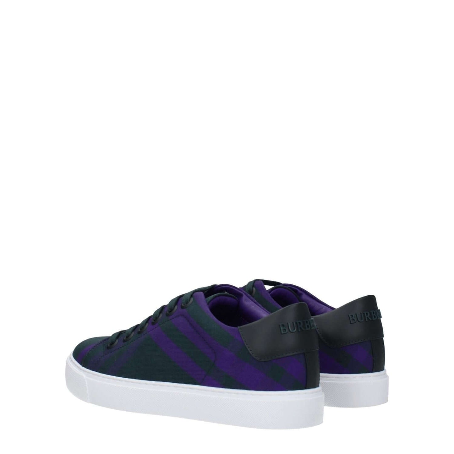 Burberry Green Fabric Sneakers with violet accents, lace-up style, rubber sole, round toe, low flat heel. MPN: 8075376.