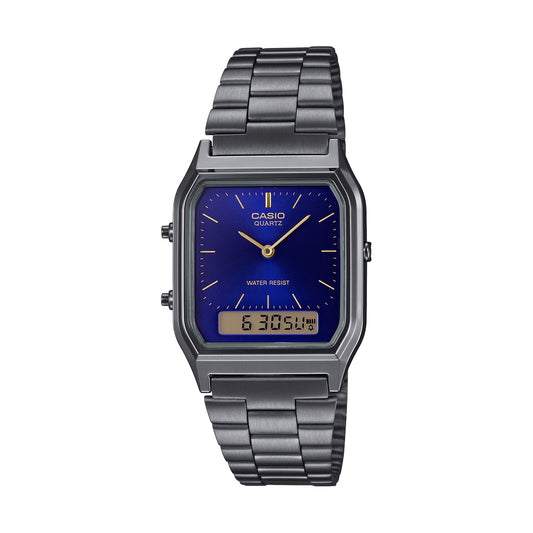 CASIO VINTAGE Mod. EDGY COLLECTION SUNRAY DIAL - GUN METAL NIGHT BLUE