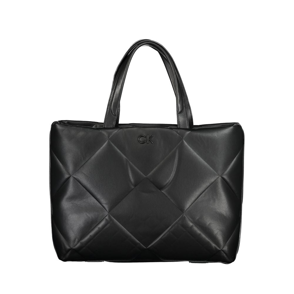 Calvin Klein Black Cotton Handbag with handles, drawstring closure, logo, and contrasting details, made of 50% recycled polyester.