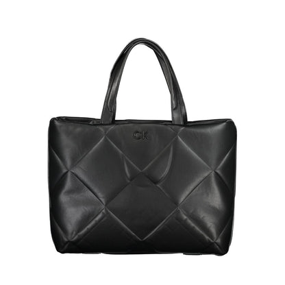 Calvin Klein Black Cotton Handbag with handles, drawstring closure, logo, and contrasting details, made of 50% recycled polyester.