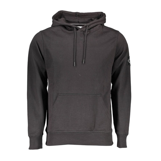Calvin Klein Black Cotton Men Sweater with Central Pocket and Hood - sleek design, bold logo, comfort, trendy luxury fashion piece.