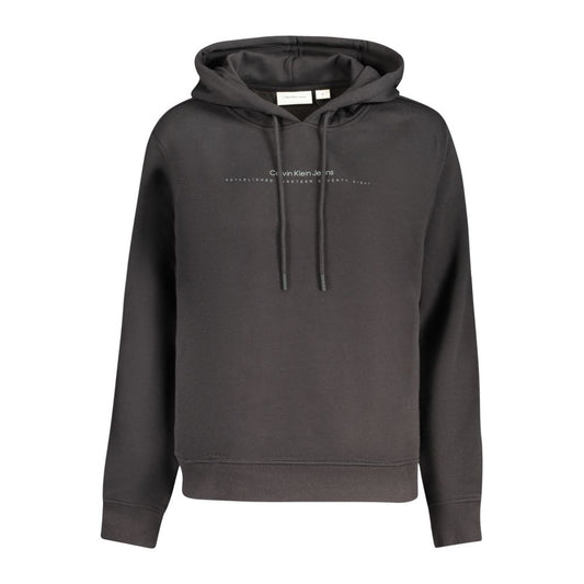 Calvin Klein Black Cotton Women Sweater with signature logo, cozy chic hoodie ideal for casual outings and relaxed evenings.