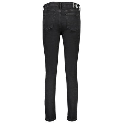 Calvin Klein Black Cotton Women's Skinny Jean showcasing 5-pocket design and logo back view.
