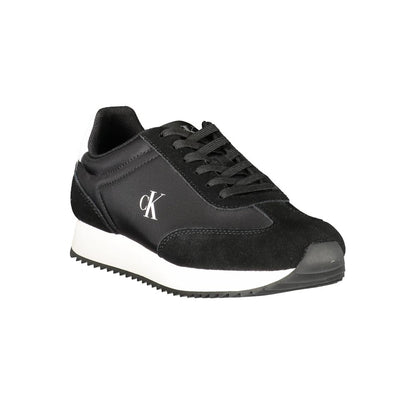 Calvin Klein Black Leather Women Sneaker with sporty elegance and iconic logo, featuring contrasting details and comfort-focused design.