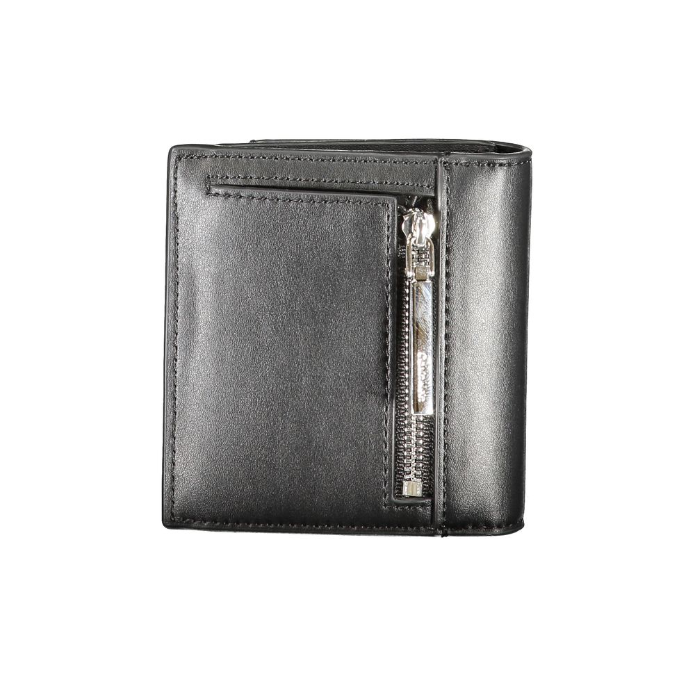 Calvin Klein Black Polyester Wallet with external pocket, RFID block, zip closure, spaces for cards, and automatic closure