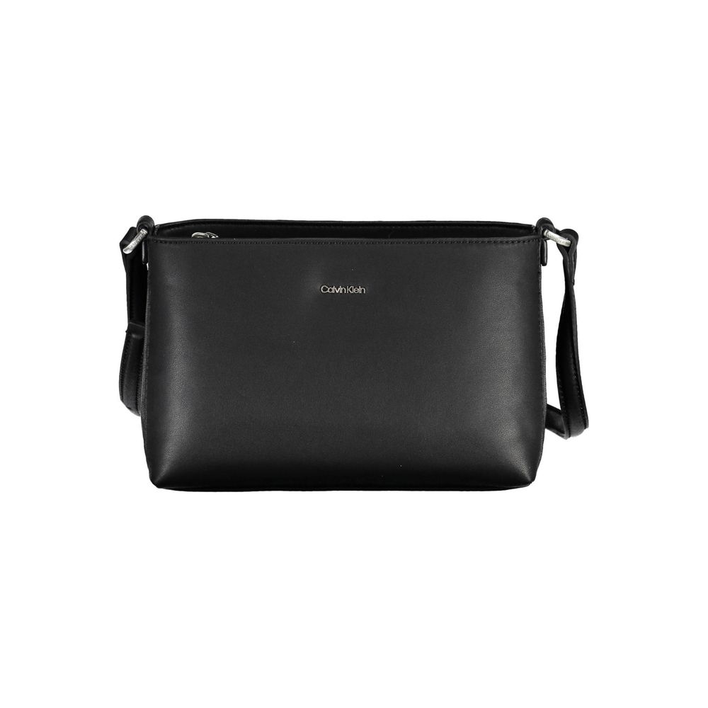 Calvin Klein Black Polyester Women Handbag with adjustable shoulder strap, minimalist design, and eco-friendly recycled material.