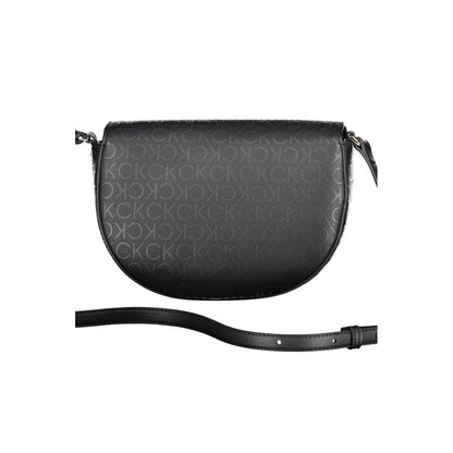 Calvin Klein Black Polyethylene Handbag with adjustable strap, internal card pocket, contrast details, magnet closure, logo design.