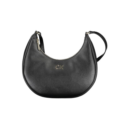 Calvin Klein Black Recycled Polyester Women Handbag with logo and adjustable shoulder strap.