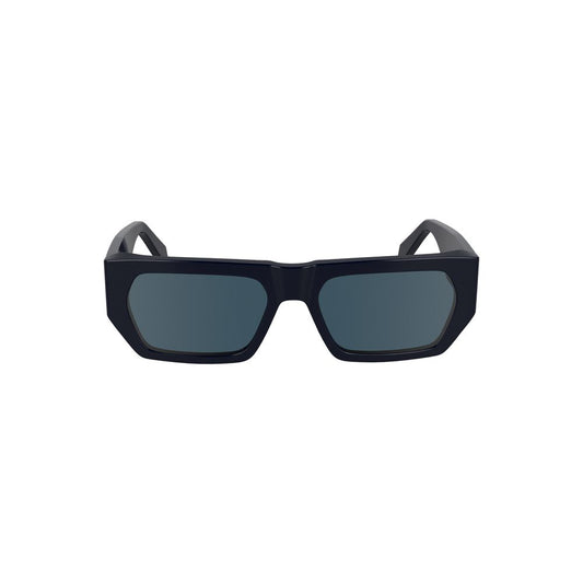 Calvin Klein Blue Acetate Women Sunglasses with rectangular tinted lenses, eco-friendly design for stylish sun protection.