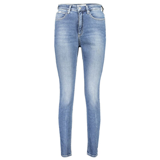 Calvin Klein Blue Cotton Women Jeans high-rise skinny fit with recycled material and washed effect.