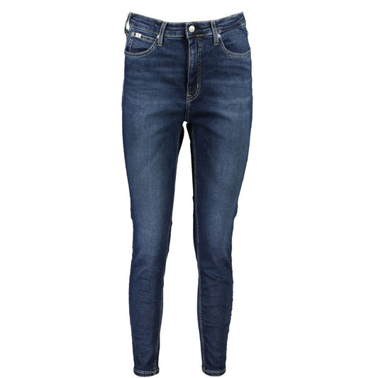 Calvin Klein Blue Cotton Women's Skinny Ankle Jean - high-rise, sustainable denim with 20% recycled cotton, sleek and stylish fit.