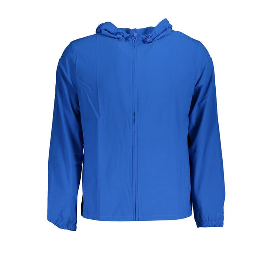 Calvin Klein Blue Polyester Men's Sport Jacket with hood and zipper, showcasing a sleek design for modern men.