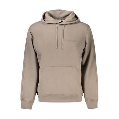 Calvin Klein Brown Cotton Men Sweater with hood and pocket, featuring iconic brand logo, made with eco-friendly materials for casual style.