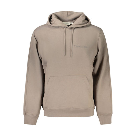 Calvin Klein Brown Cotton Men Sweater with hood and pocket, featuring iconic brand logo, made with eco-friendly materials for casual style.
