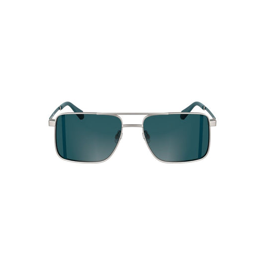 Calvin Klein Gray Metal Men Sunglass with square blue lenses and luxury design, featuring iconic logo and stylish frame.