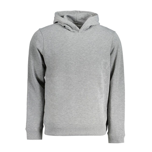 Calvin Klein Gray Polyester Men Sweater, eco-friendly long sleeve hoodie with logo, made from recycled materials for comfort and sustainability.